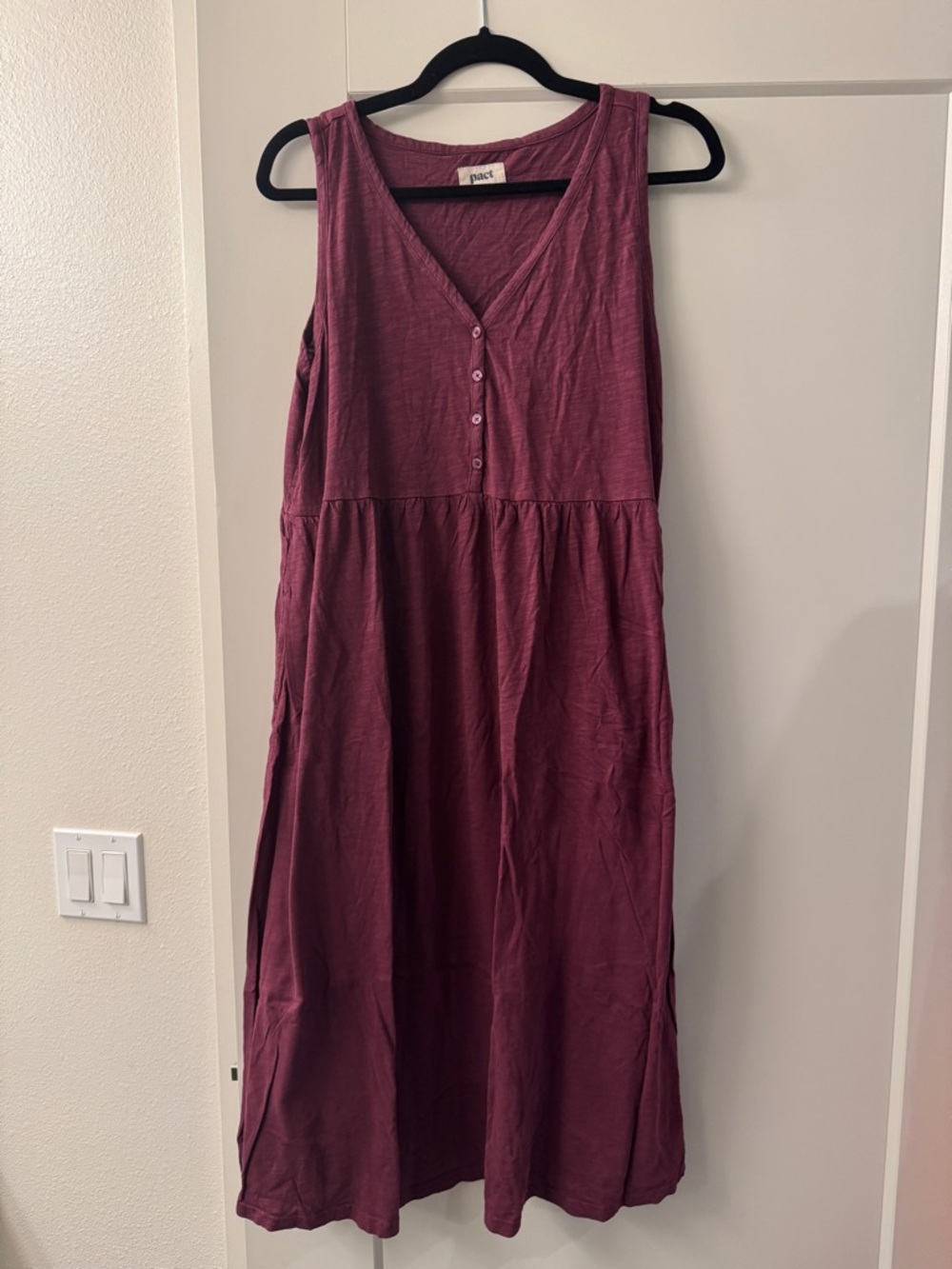 Pact Maroon Relaxed Slub Henley Tank Dress Size L